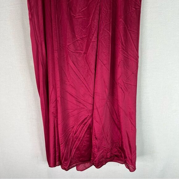 Vintage Burgundy Wine Coquette Dainty Prairie Milkmaid Nylon Nightgown Dress L - Picture 9 of 11